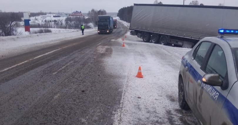 В Челябинской области фура в снегопад 
съехала с дороги

